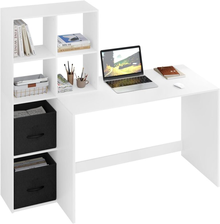 Pracovní stůl s úložnými boxy – bílý